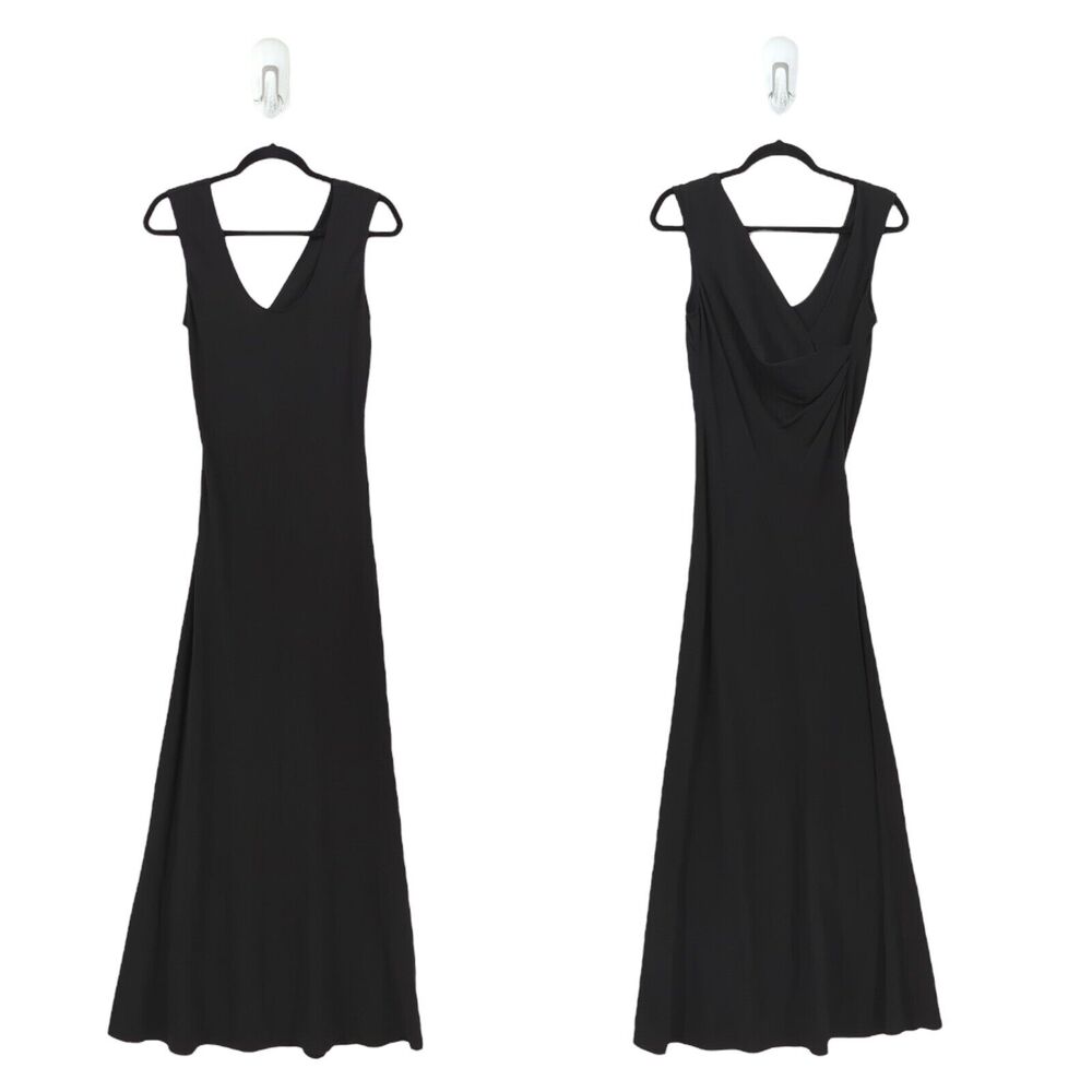 THEORY Women S Cowl Back Voyage Dress Black Midi Scoop Neck Draped Slip On NEW